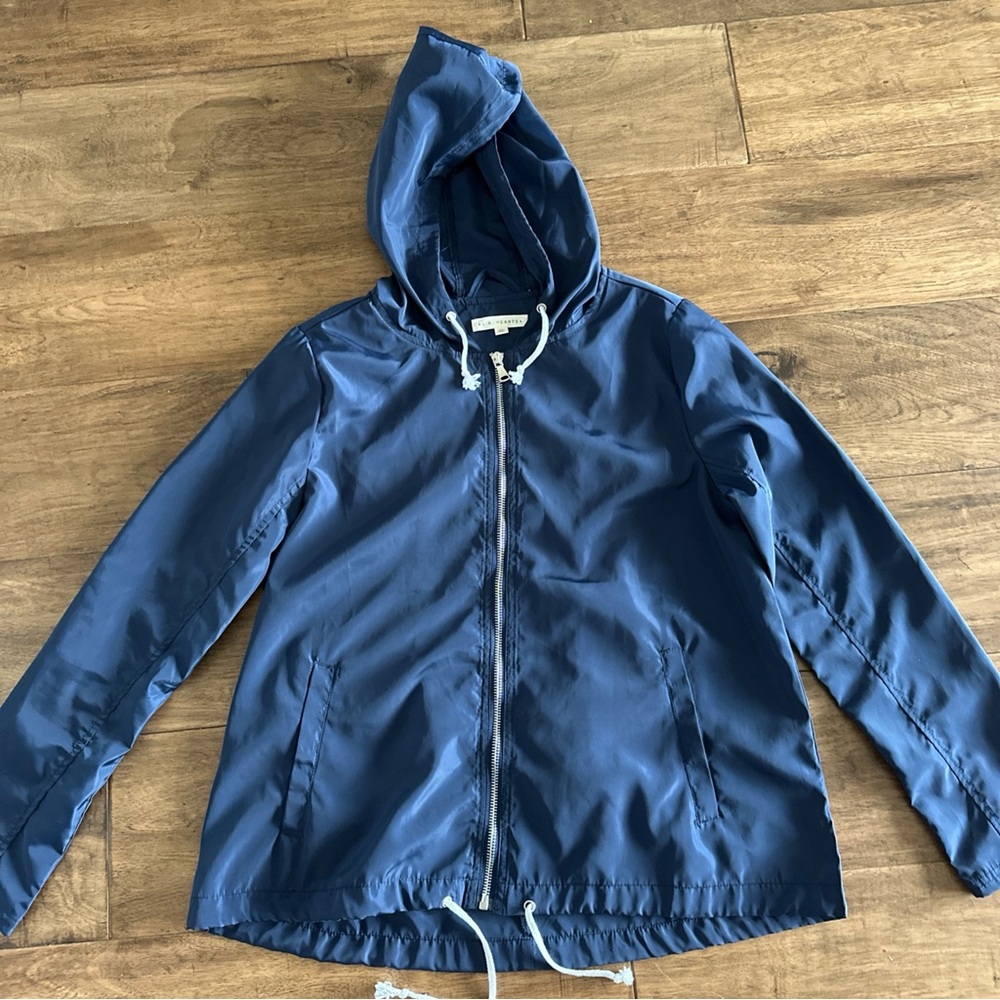 Pacsun LA Hearts Navy Zip Up Drawstring Hooded Rain Jacket Windbreaker Navy XS